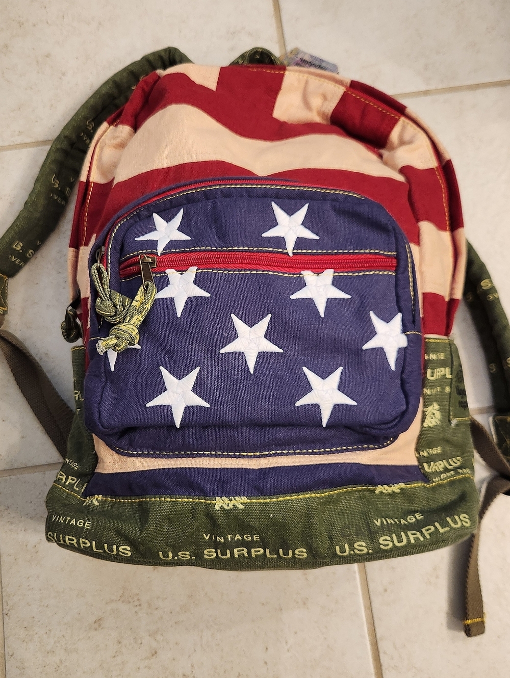 Tigerbear Republik‎ Vintage US Surplus Heavy Canvas Backpack Flag NWT #K